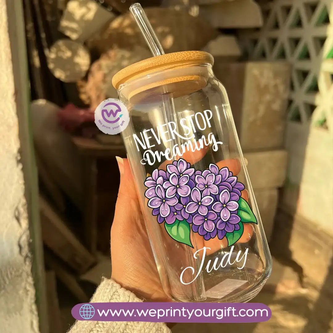 Round Glass Mug with Bamboo Lid & Glass Straw | Digital Art Design โ 400 ml - WE PRINT