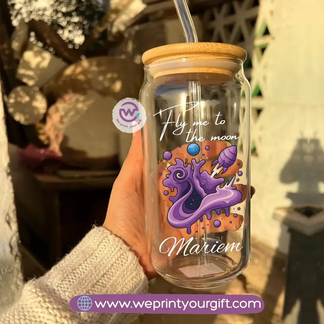 Round Glass Mug with Bamboo Lid & Glass Straw | Digital Art Design โ 400 ml - WE PRINT