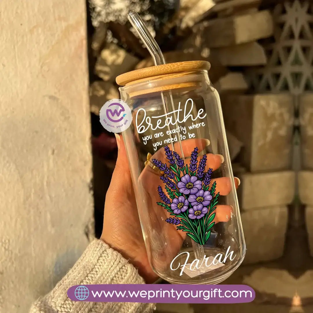 Round Glass Mug with Bamboo Lid & Glass Straw | Digital Art Design โ 400 ml - WE PRINT