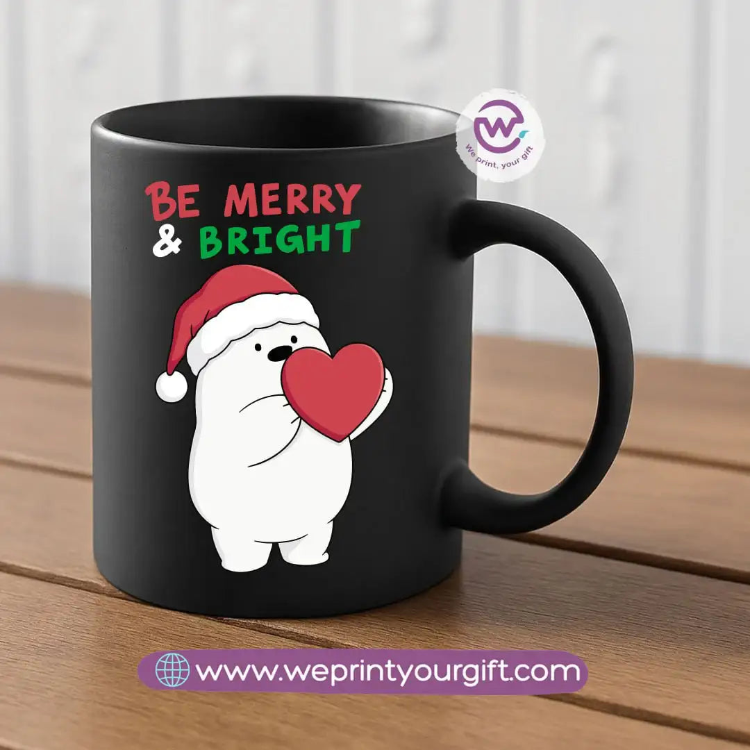 Black Classic Mug – 350 ml | Three Christmas Bears Designs | UV Raised Sticker Printing - WE PRINT