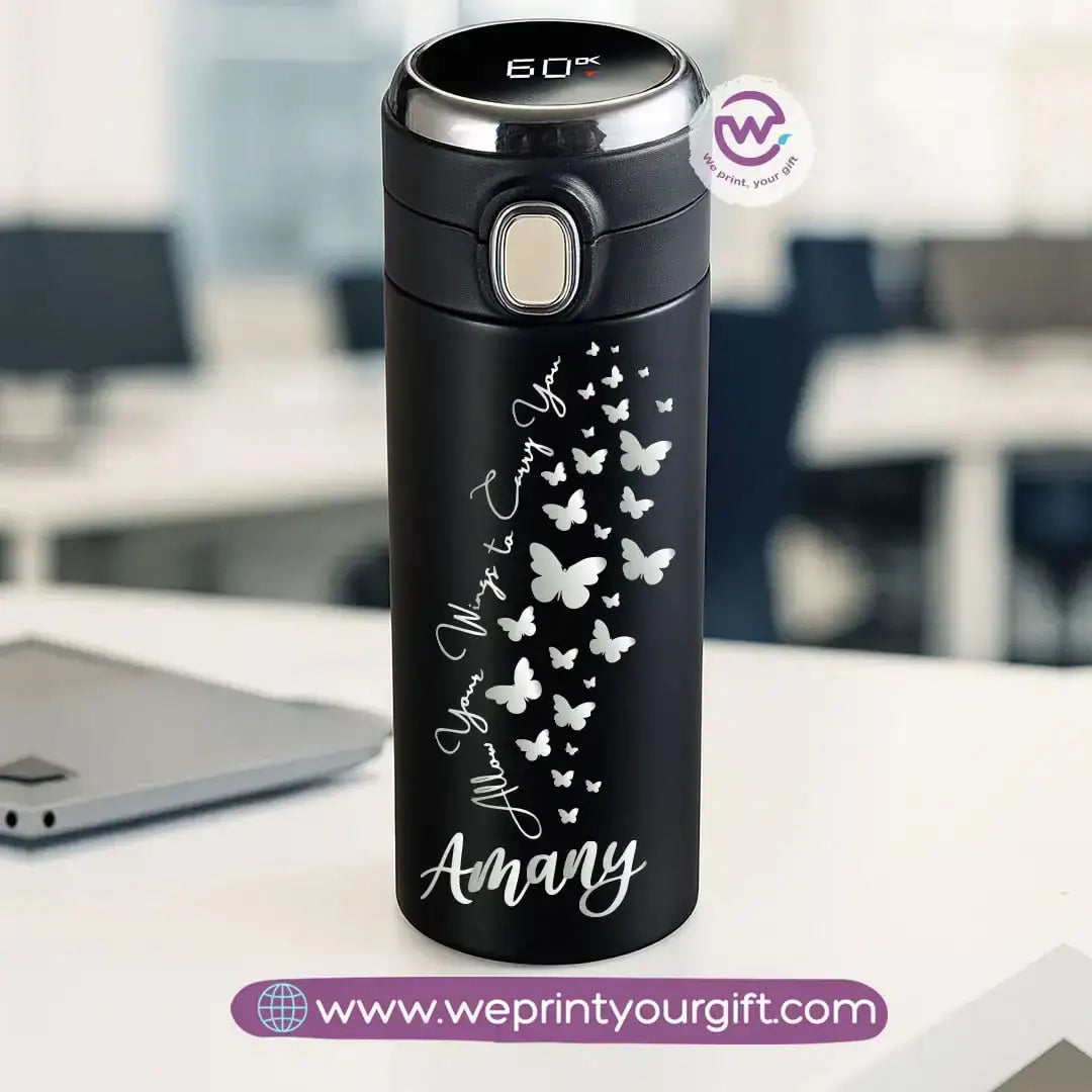Stainless Steel Thermal Mug with Digital Temperature Display – 420ml | Motivational One Line Art (English Quotes) - WE PRINT