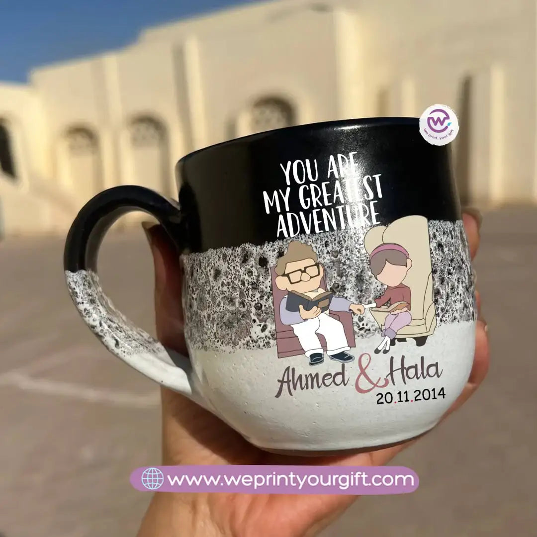 Black & White Handmade Pottery Mug – 350 ml | Valentine Up Cartoon Theme - WE PRINT