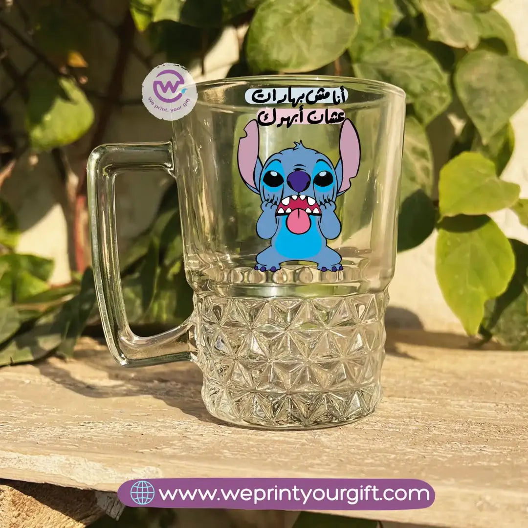Clear Crystal Pattern Glass Mug with Comedic Stitch-Inspired Designs – 250 ml - WE PRINT