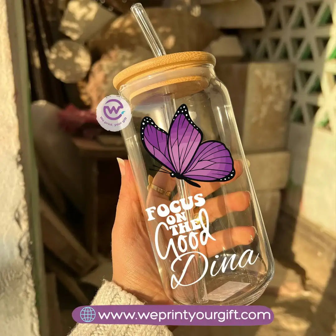 Round Glass Mug with Bamboo Lid & Glass Straw | Digital Art Design โ 400 ml - WE PRINT