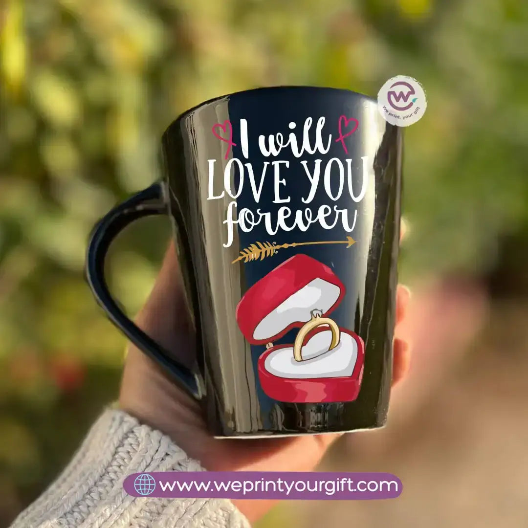 Valentine’s Edition Black Conical Porcelain Mug – 350 ml | UV Raised Sticker Printing - WE PRINT