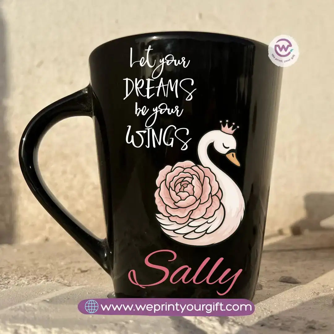 Motivational Digital Art Edition Black Conical Porcelain Mug – 350 ml | UV Raised Sticker Printing - WE PRINT