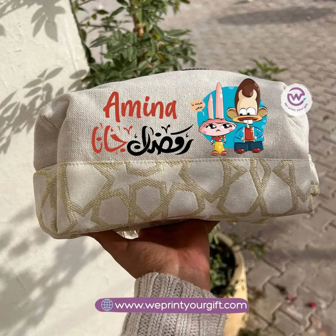 Islamic Pattern Ramadan Boxy Pouch โ Cotton Makeup & Pencil Case