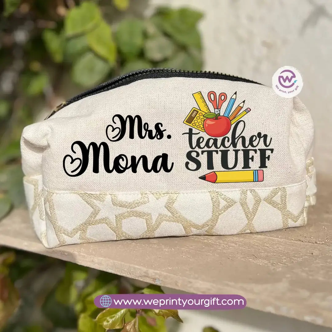 Islamic Pattern Teacher Boxy Pouch – Personalized Cotton Makeup & Pencil Case