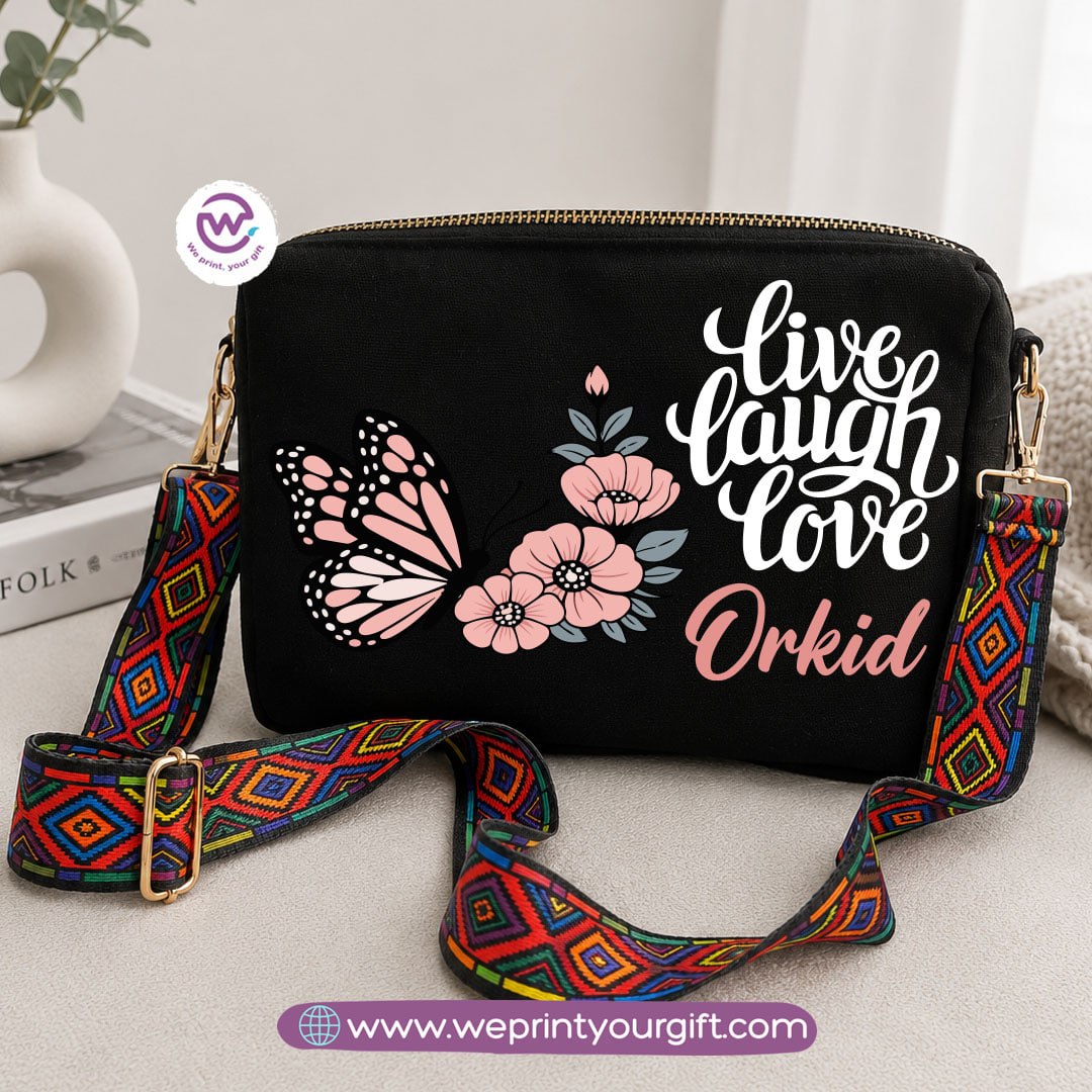 Floral Inspirational Quote Shoulder Bags with Colorful Straps