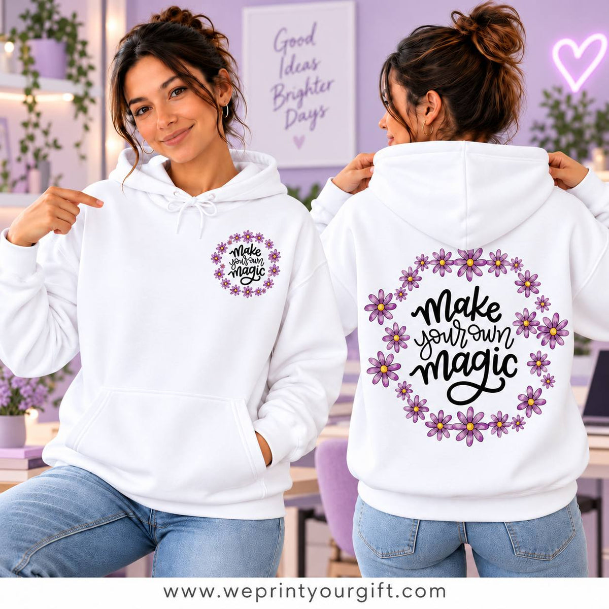 Unisex "Motivational Floral" Hoodie - Premium Melton Cotton