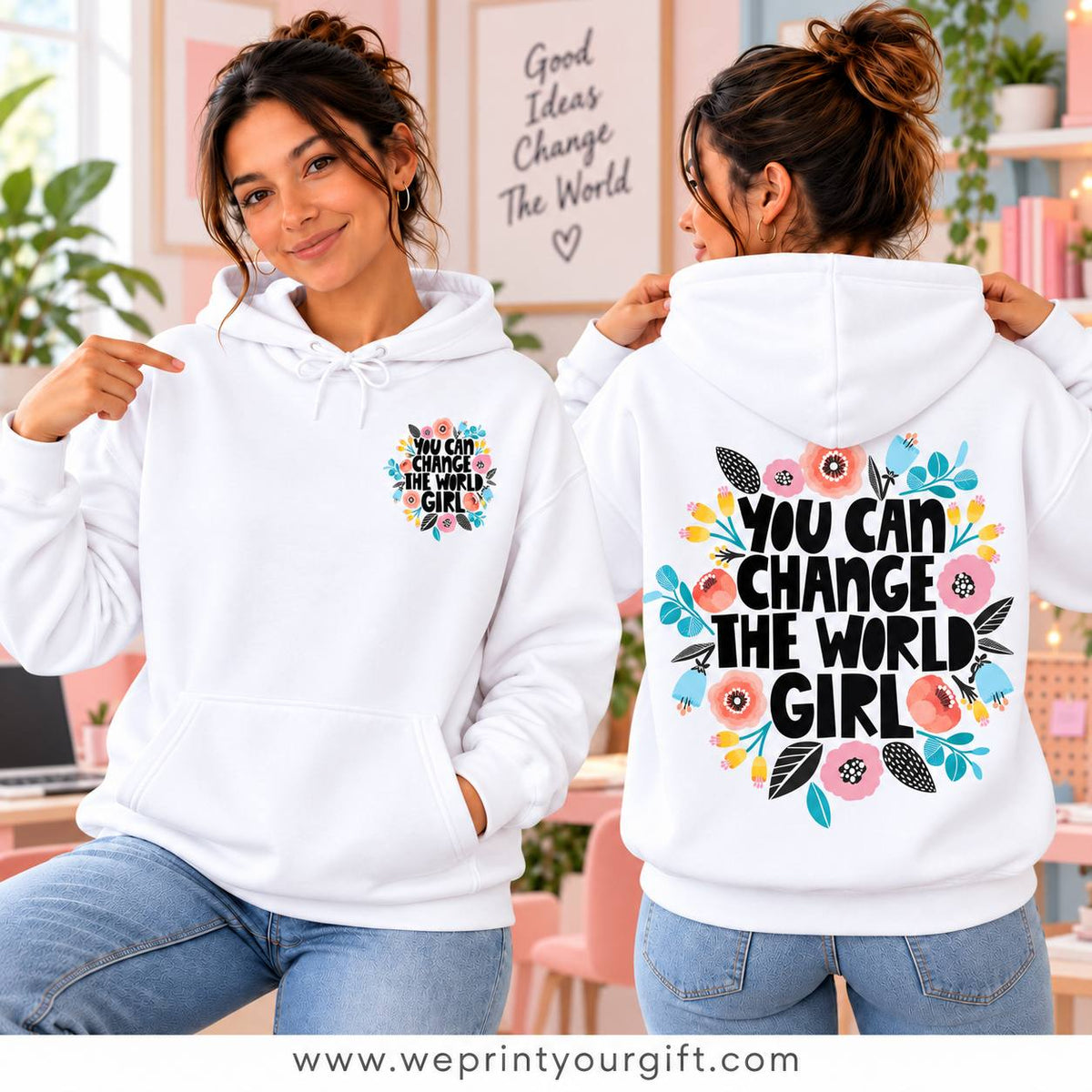 Unisex "Motivational Floral" Hoodie - Premium Melton Cotton