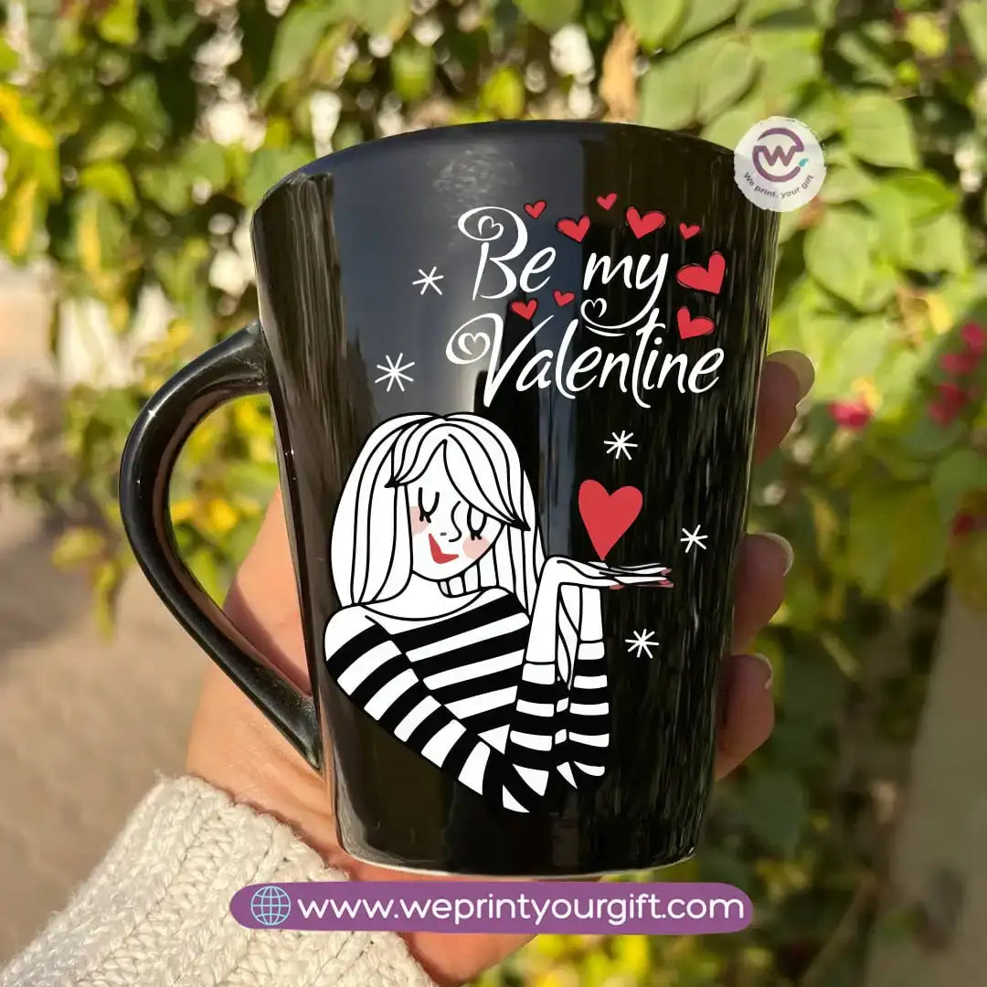Valentine’s Edition Black Conical Porcelain Mug – 350 ml | UV Raised Sticker Printing - WE PRINT
