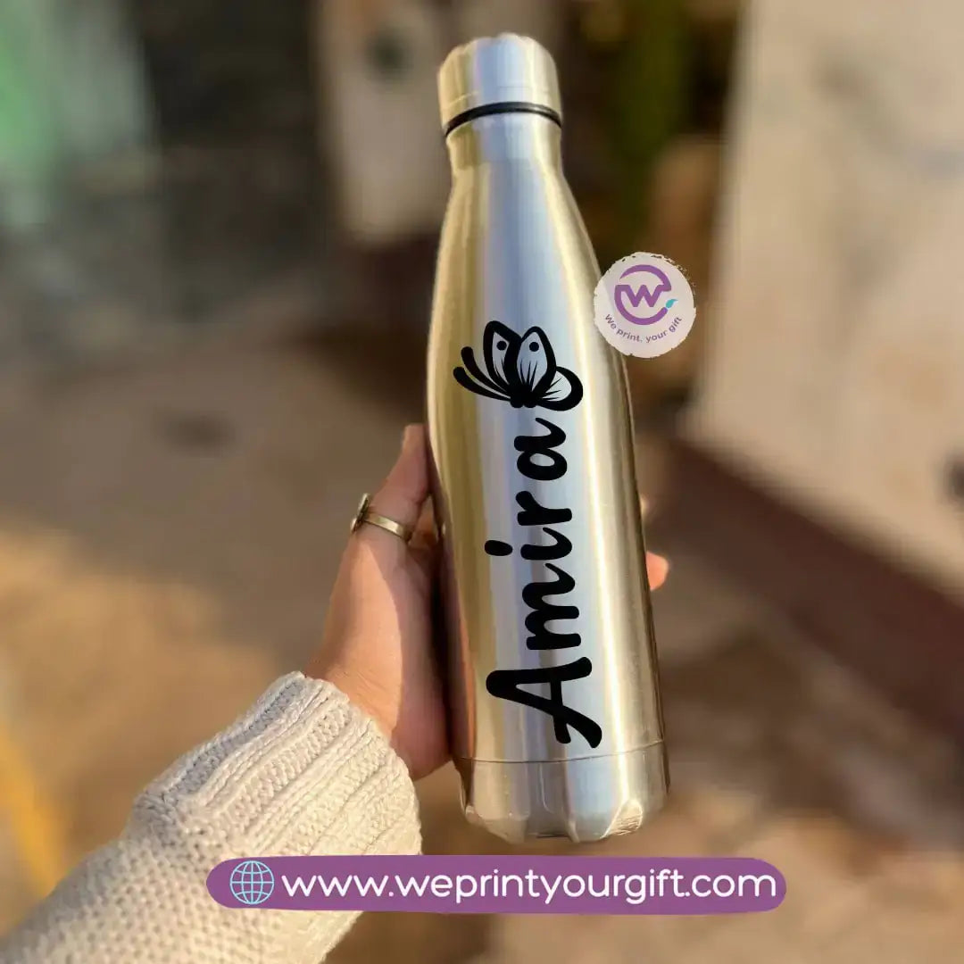 Personalized Silver Thermal Bottle with Arabic Name Typography – 500 ml - WE PRINT