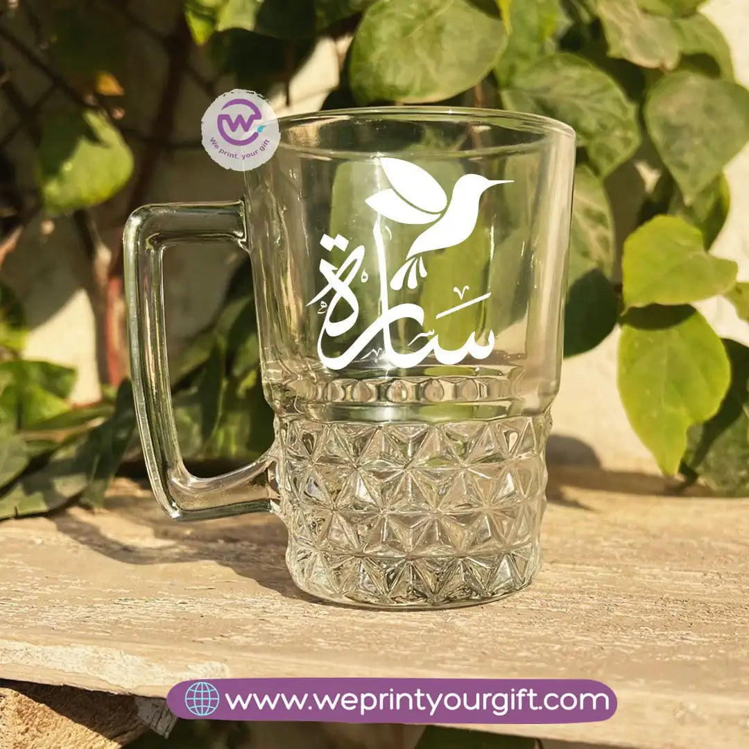 Personalized Clear Crystal Pattern Glass Mug with Arabic Name Typography – 250 ml - WE PRINT