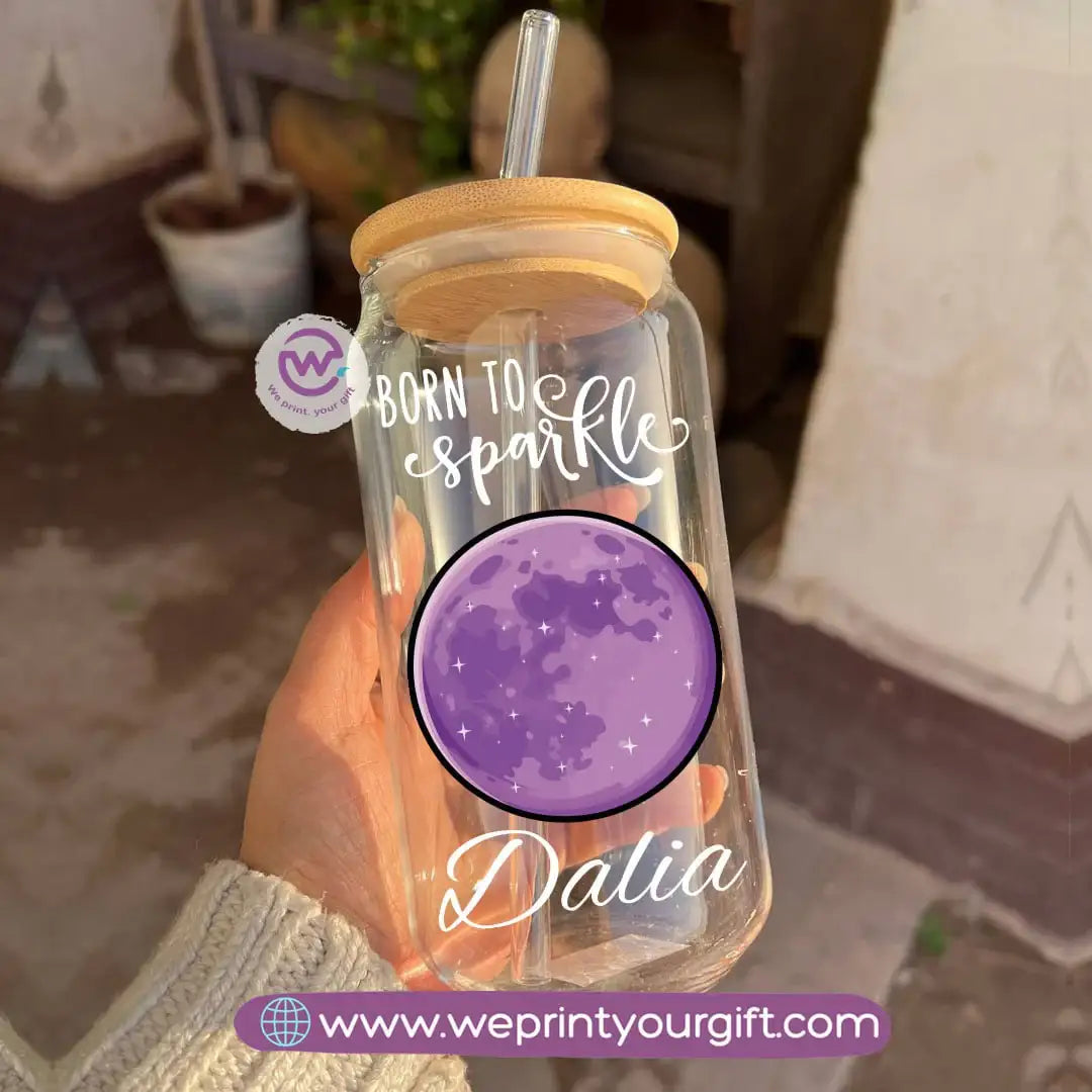 Round Glass Mug with Bamboo Lid & Glass Straw | Digital Art Design โ 400 ml - WE PRINT