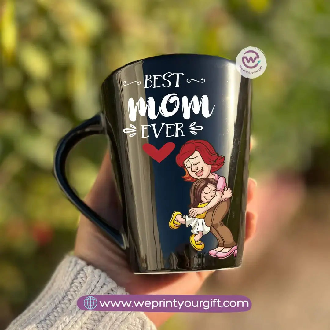 Mom Love Edition Black Conical Porcelain Mug – 350 ml | Artistic Mother-Inspired Designs | UV Raised Sticker Printing - WE PRINT