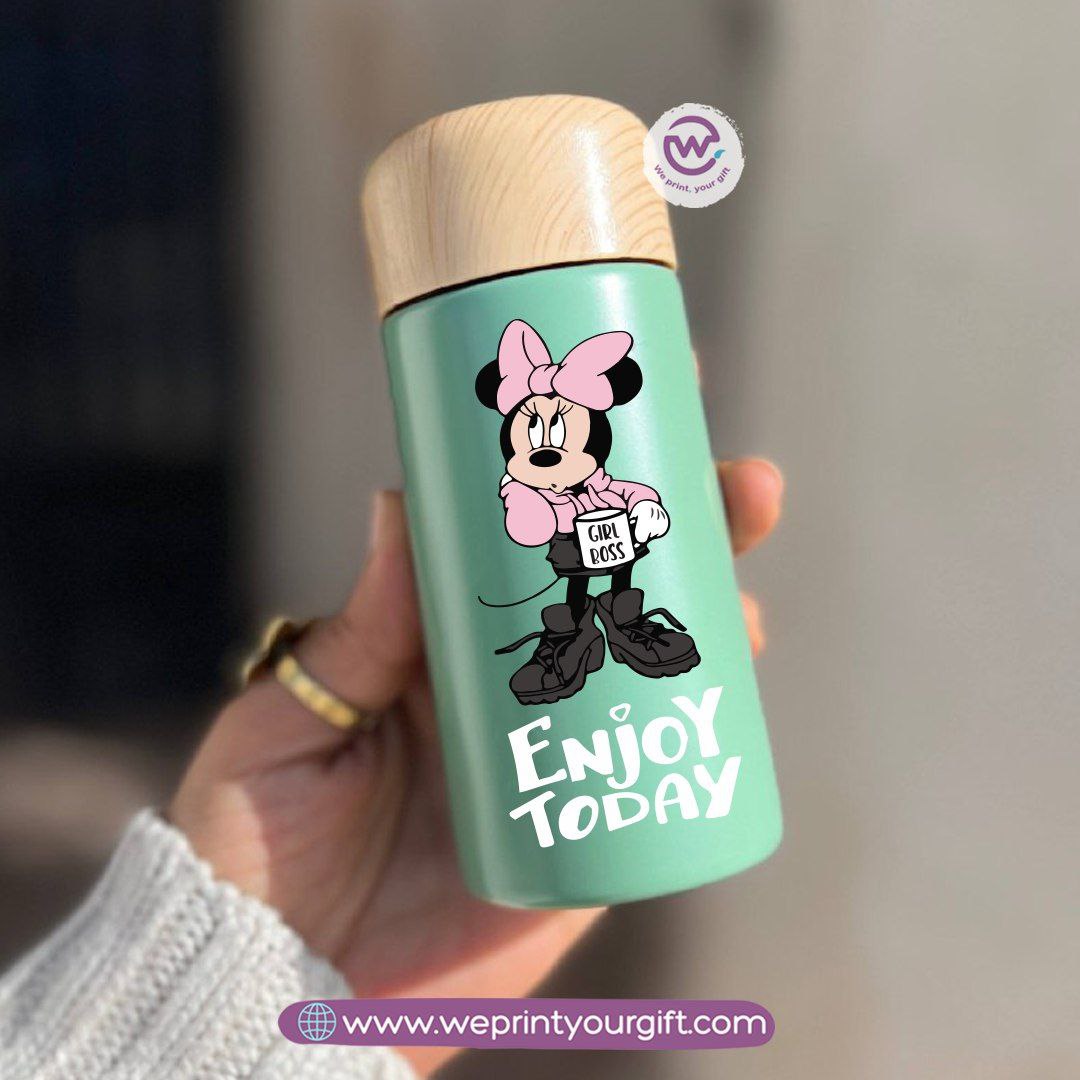 Mini Thermal Coffee Mug โ (150ml & 250ml) | Wooden Lid - Mickey & Minnie Style Designs