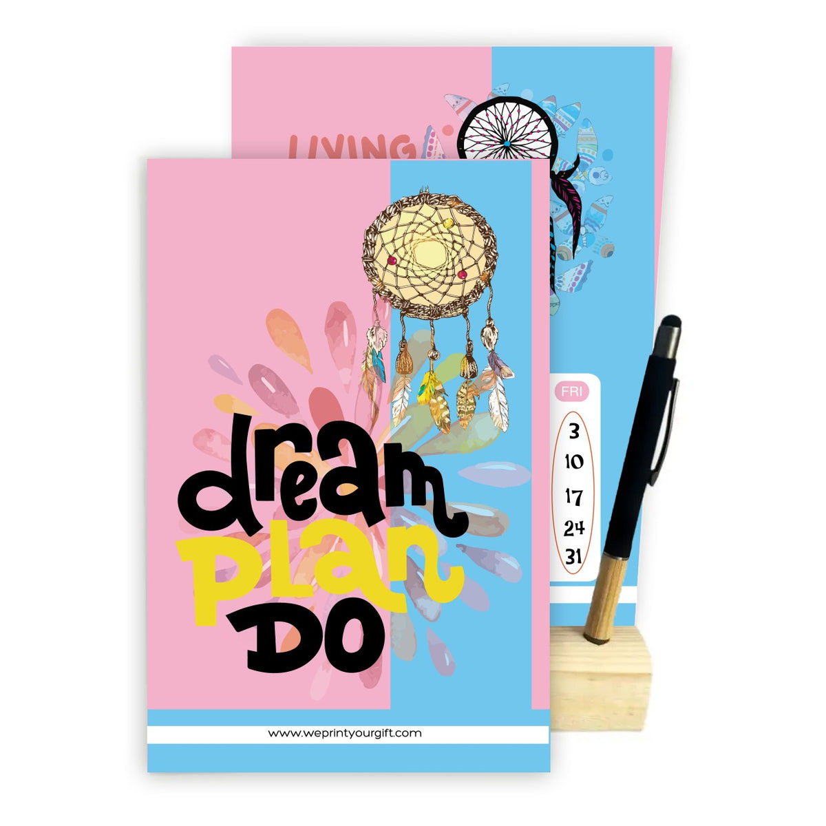 2027 Dream Catcher Desk Calendar – Inspirational Quotes with Wooden Stand & Bamboo Touch Pen