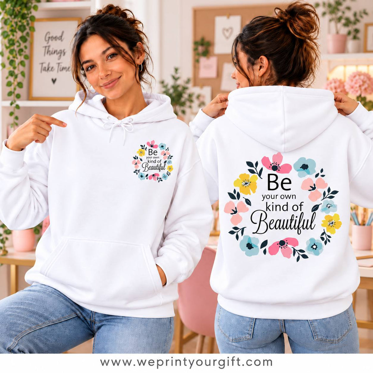Unisex "Motivational Floral" Hoodie - Premium Melton Cotton