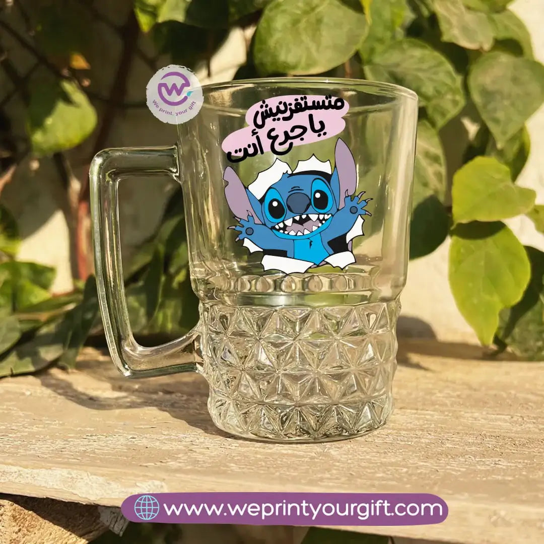 Clear Crystal Pattern Glass Mug with Comedic Stitch-Inspired Designs – 250 ml - WE PRINT