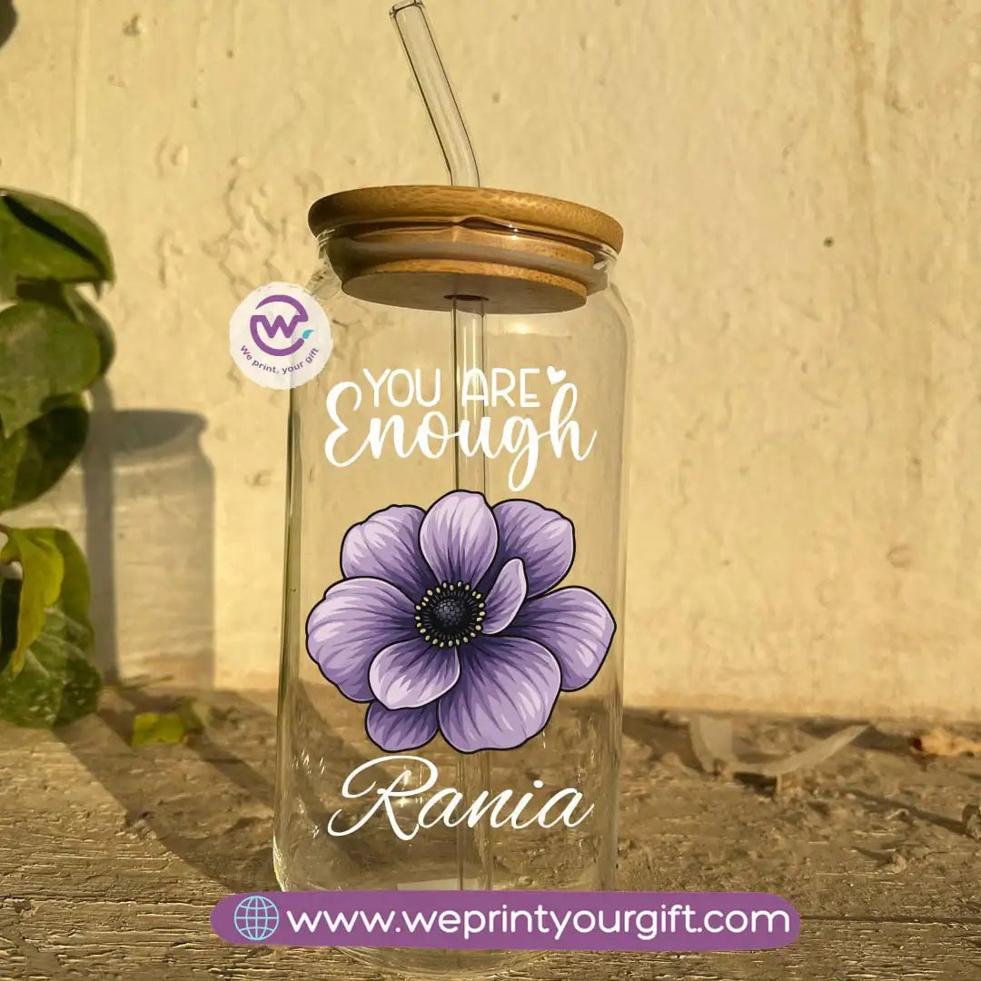 Round Glass Mug with Bamboo Lid & Glass Straw | Digital Art Design – 400 ml - WE PRINT