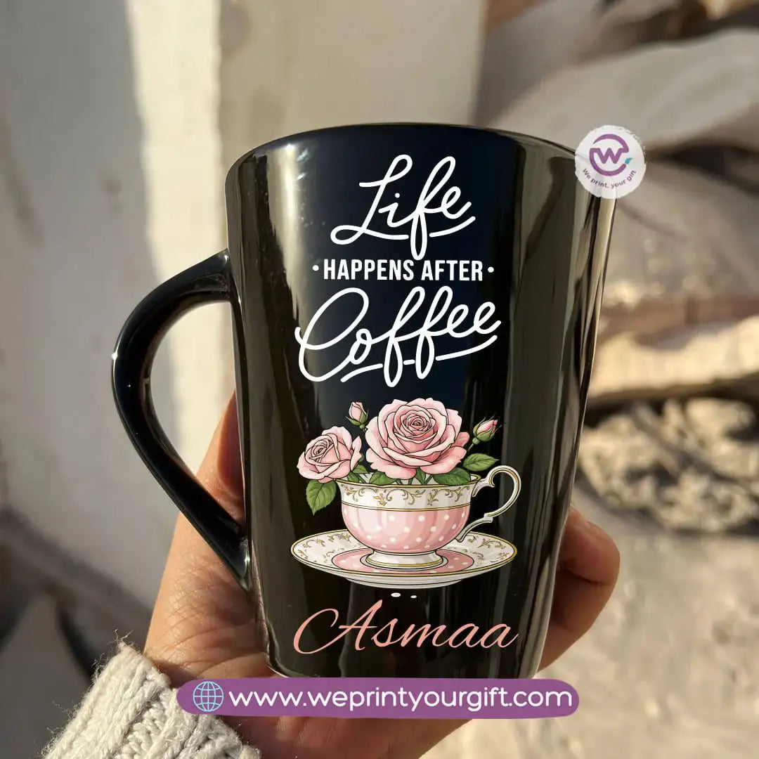 Motivational Digital Art Edition Black Conical Porcelain Mug – 350 ml | UV Raised Sticker Printing - WE PRINT