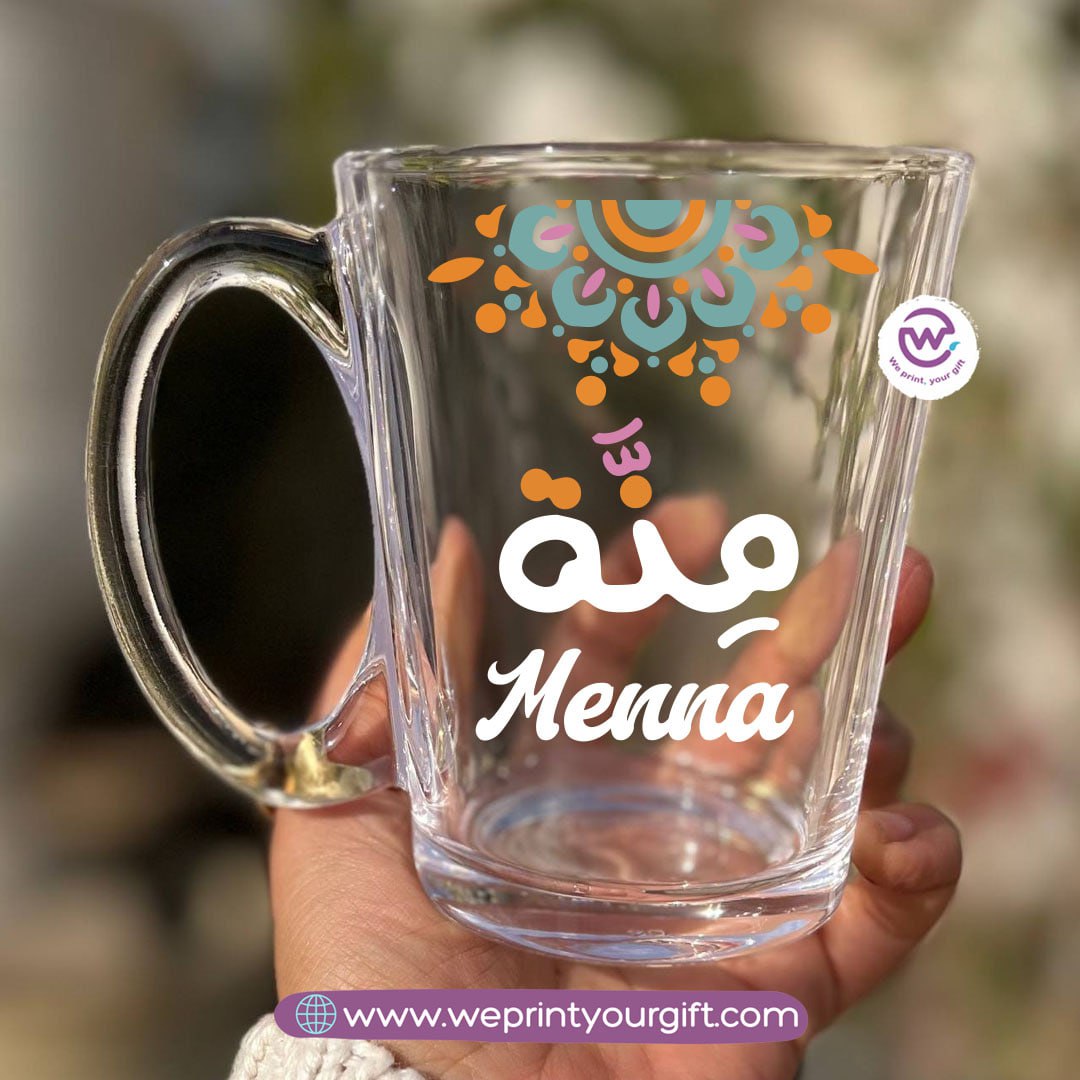 Boho Name Glass Tea Cup – 300 ml | Personalized Designs