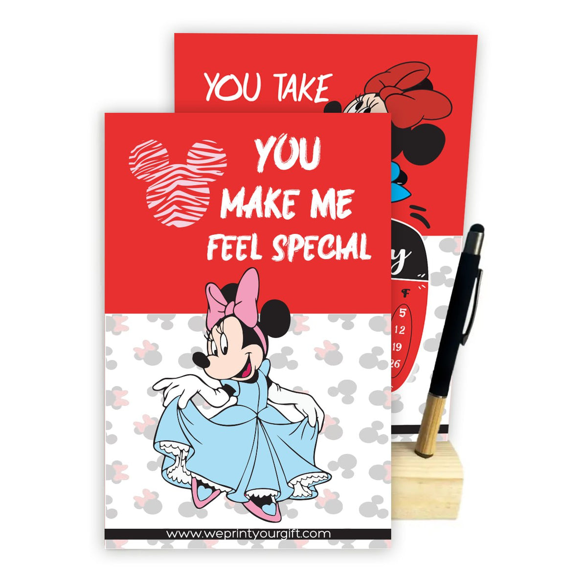 MINNIE MOUSE 2027 Desk Calendar – Cute Monthly Designs with Wooden Stand & Bamboo Touch Pen