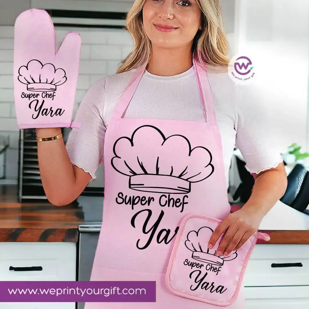 Personalized Kitchen Apron Set โ Custom Name Cooking Gift | Chef & Cooking Designs - 3 Pieces - WE PRINT