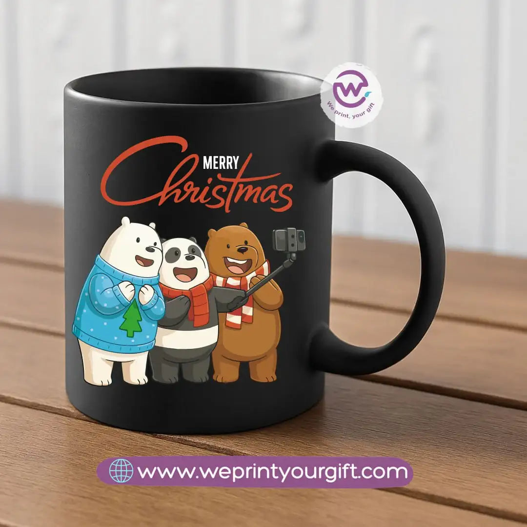 Black Classic Mug – 350 ml | Three Christmas Bears Designs | UV Raised Sticker Printing - WE PRINT