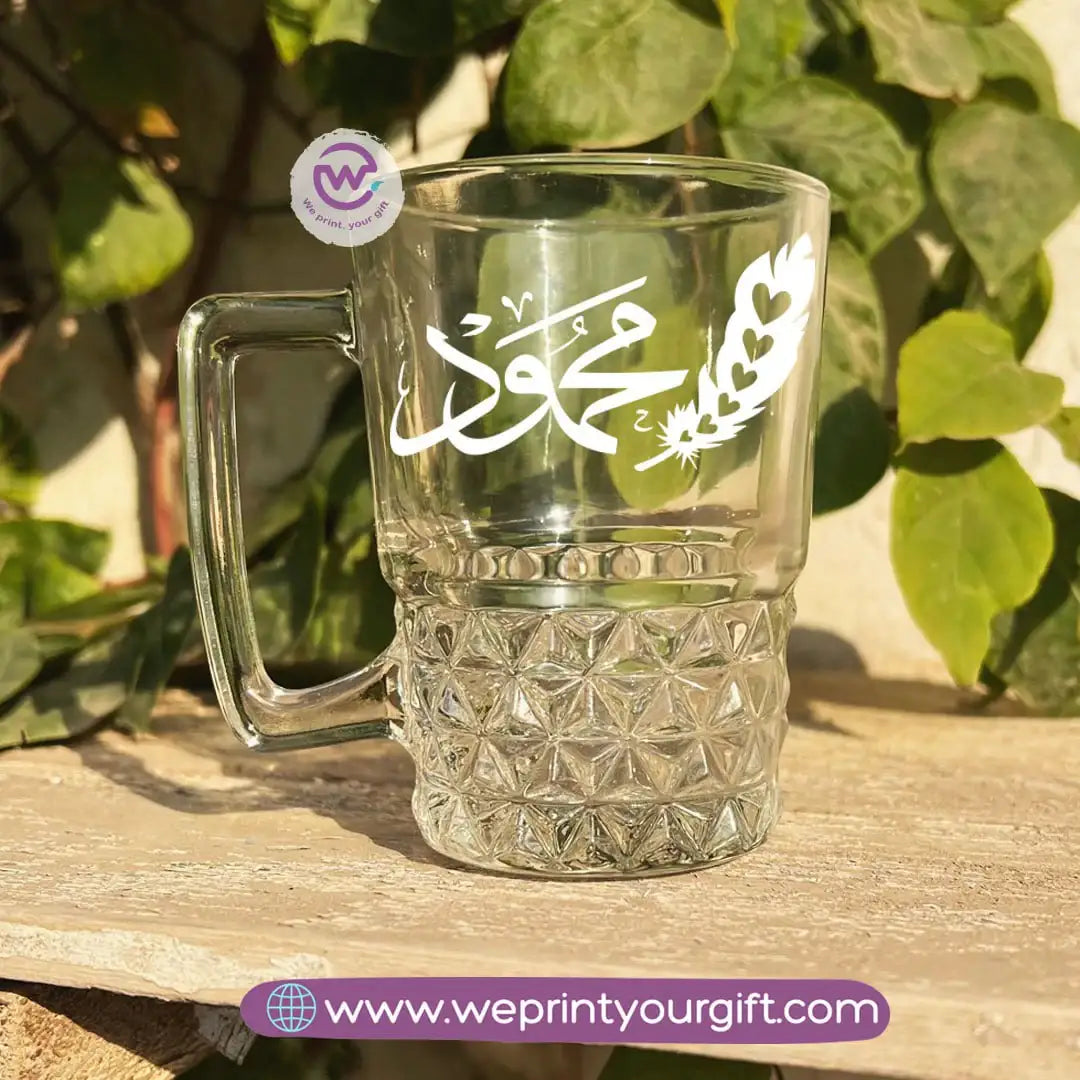 Personalized Clear Crystal Pattern Glass Mug with Arabic Name Typography – 250 ml - WE PRINT
