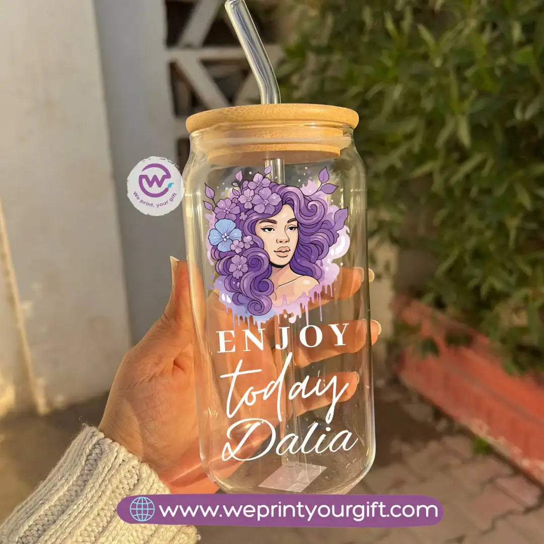 Round Glass Mug with Bamboo Lid & Glass Straw | Digital Art Design โ 400 ml - WE PRINT