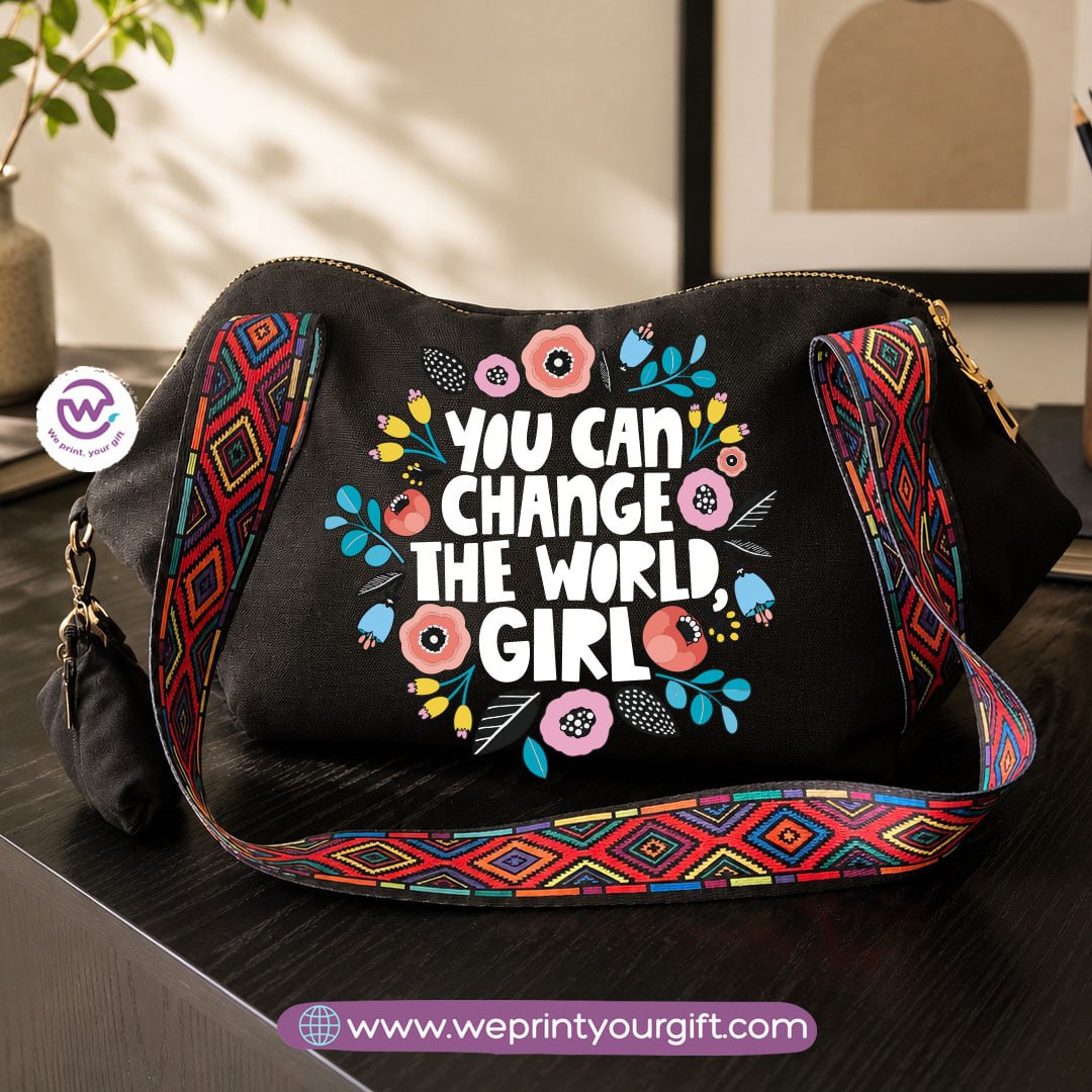 Floral Motivational Shoulder Bag & Pouch Set