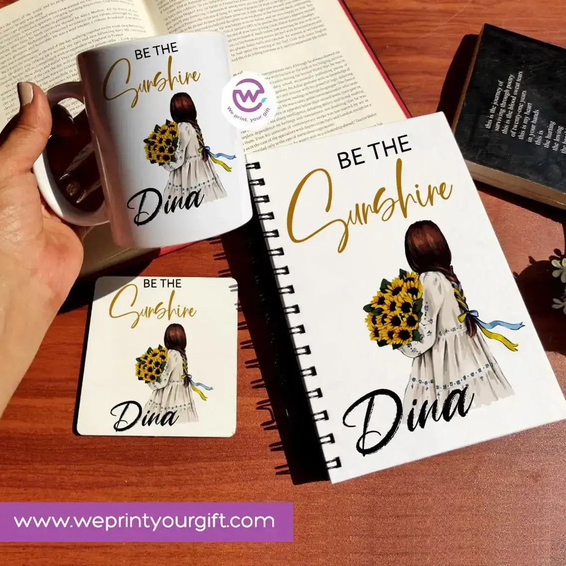 3-Piece Motivational Gift Set | Mug, Wooden Coaster & Hard Cover Notebook - WE PRINT