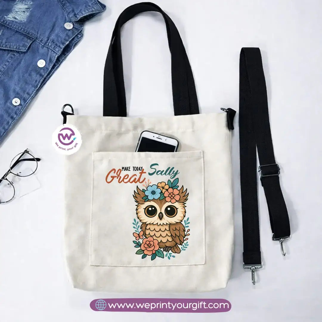 Canvas Tote Bag with Adjustable Shoulder Straps – 35 × 35 cm | Cute Owl Design - WE PRINT