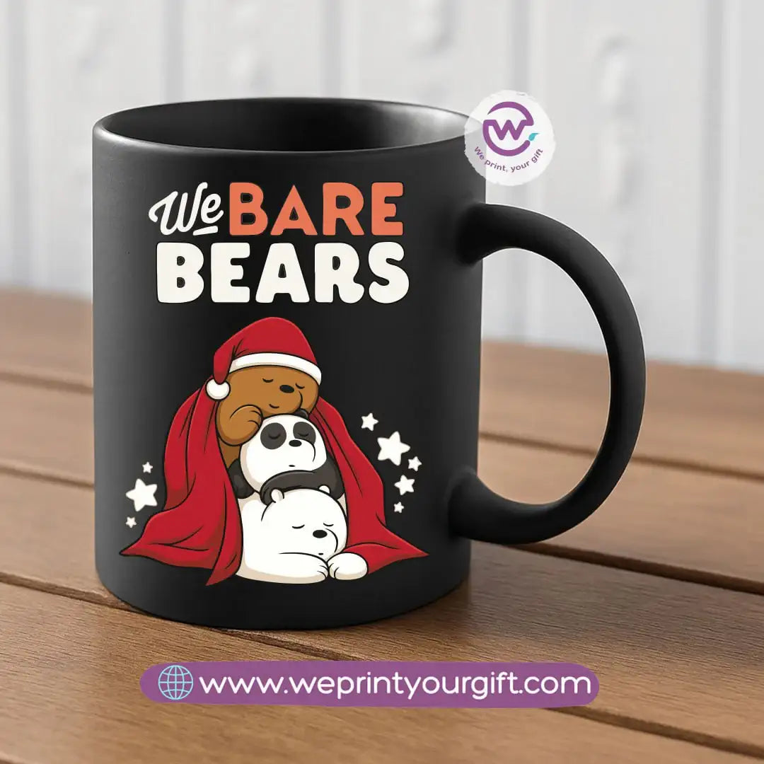 Black Classic Mug – 350 ml | Three Christmas Bears Designs | UV Raised Sticker Printing - WE PRINT