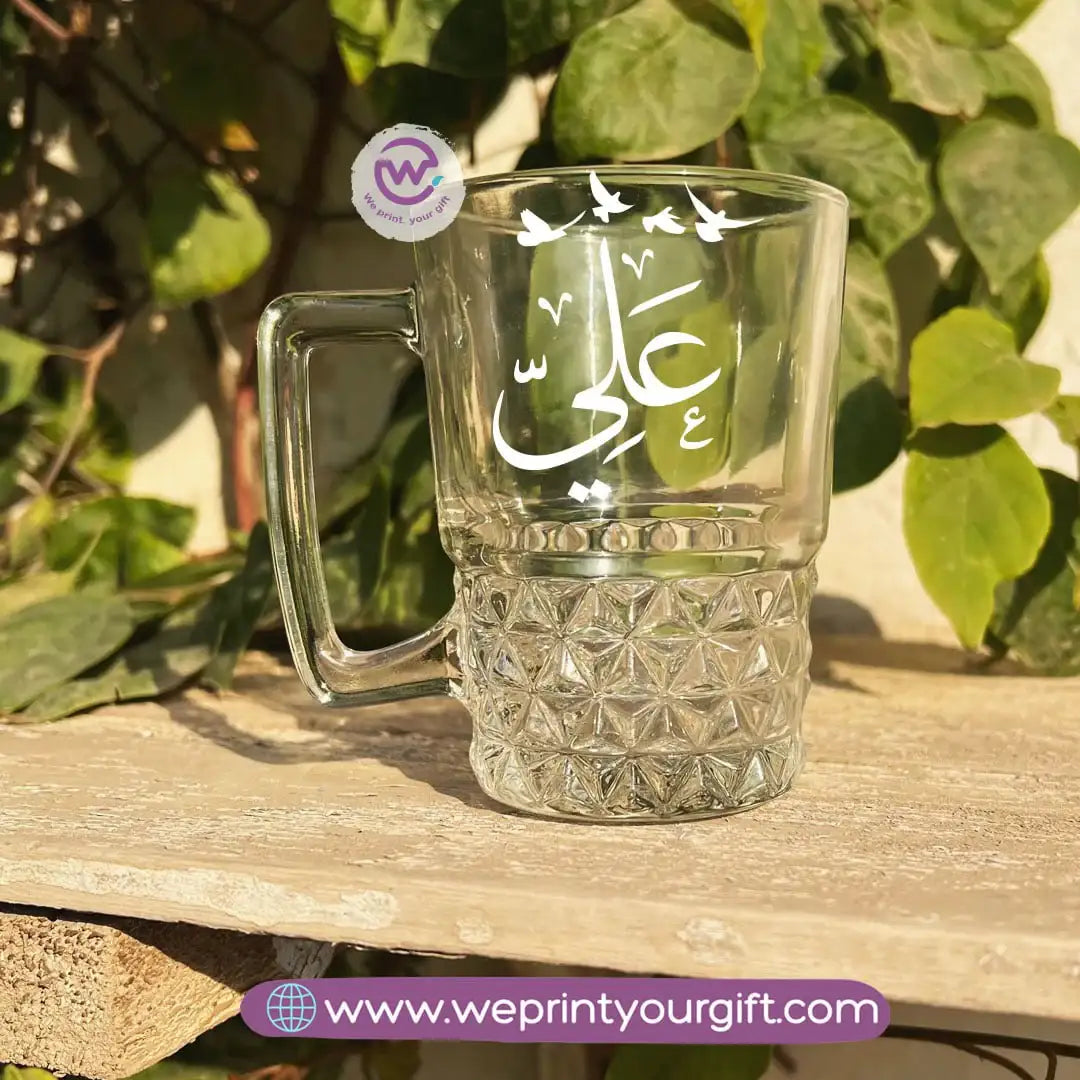 Personalized Clear Crystal Pattern Glass Mug with Arabic Name Typography – 250 ml - WE PRINT