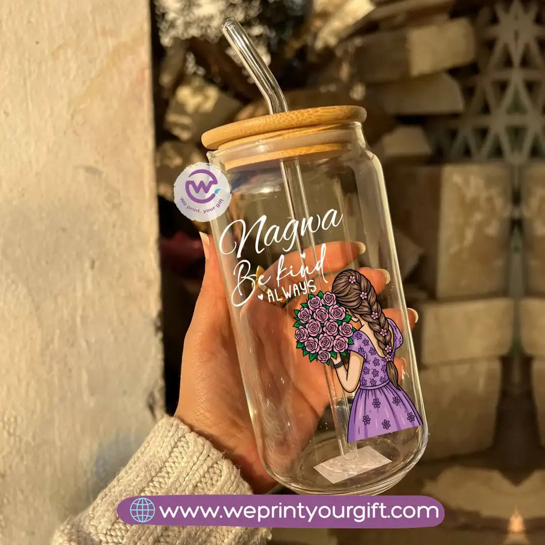 Round Glass Mug with Bamboo Lid & Glass Straw | Digital Art Design โ 400 ml - WE PRINT