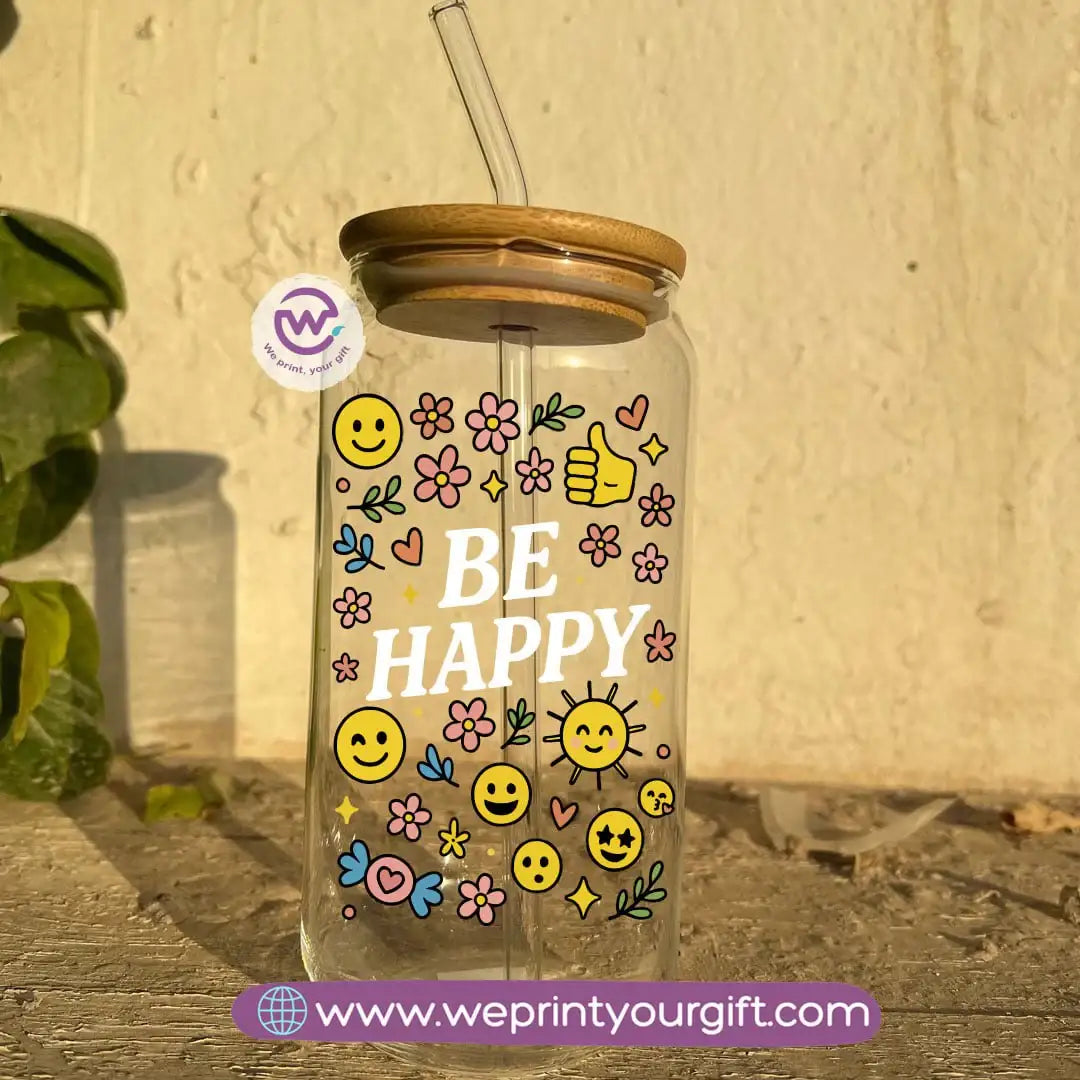 Round Glass Mug with Bamboo Lid & Glass Straw | Motivational Doodle Designs – 400 ml - WE PRINT