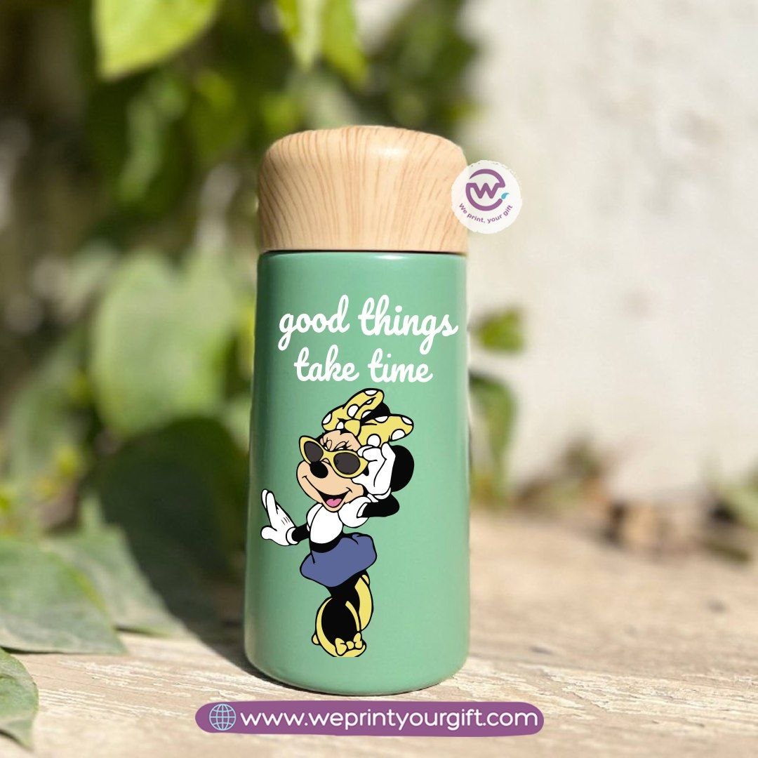 Mini Thermal Coffee Mug โ (150ml & 250ml) | Wooden Lid - Mickey & Minnie Style Designs