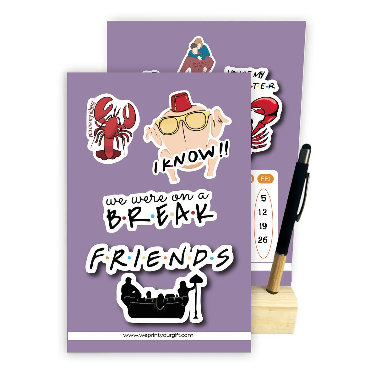 Friends Inspired 2027 Desk Calendar with Wooden Stand & Bamboo Touch Pen – A5 Monthly Calendar