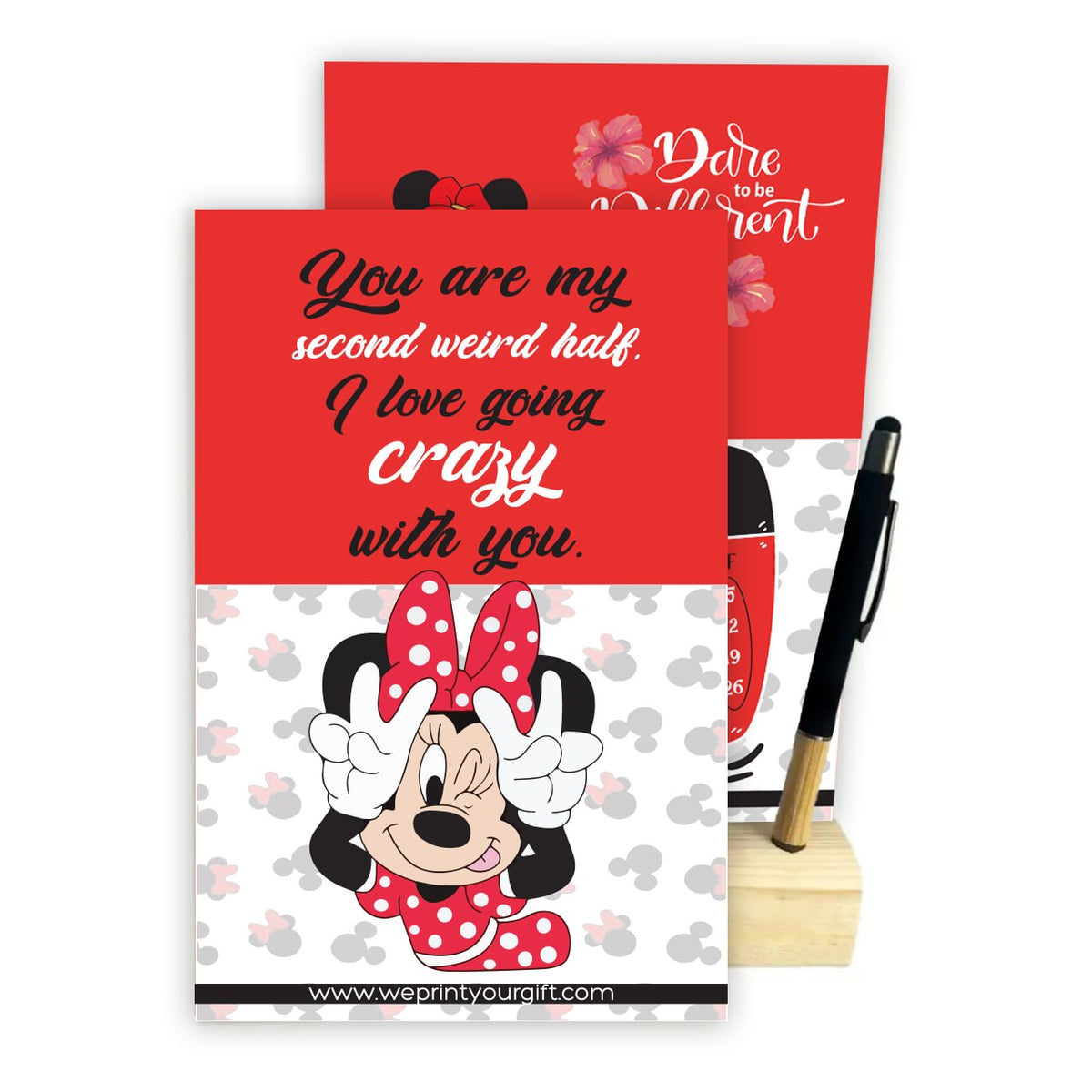 MINNIE MOUSE 2027 Desk Calendar – Cute Monthly Designs with Wooden Stand & Bamboo Touch Pen