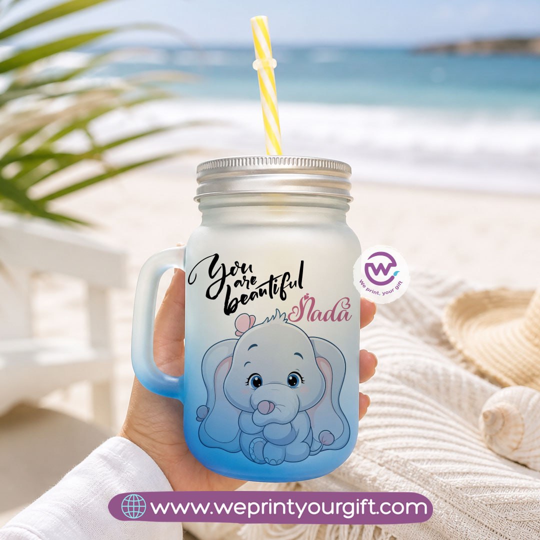 Cute Elephant Glass Mug with Lid & Straw – 400ml