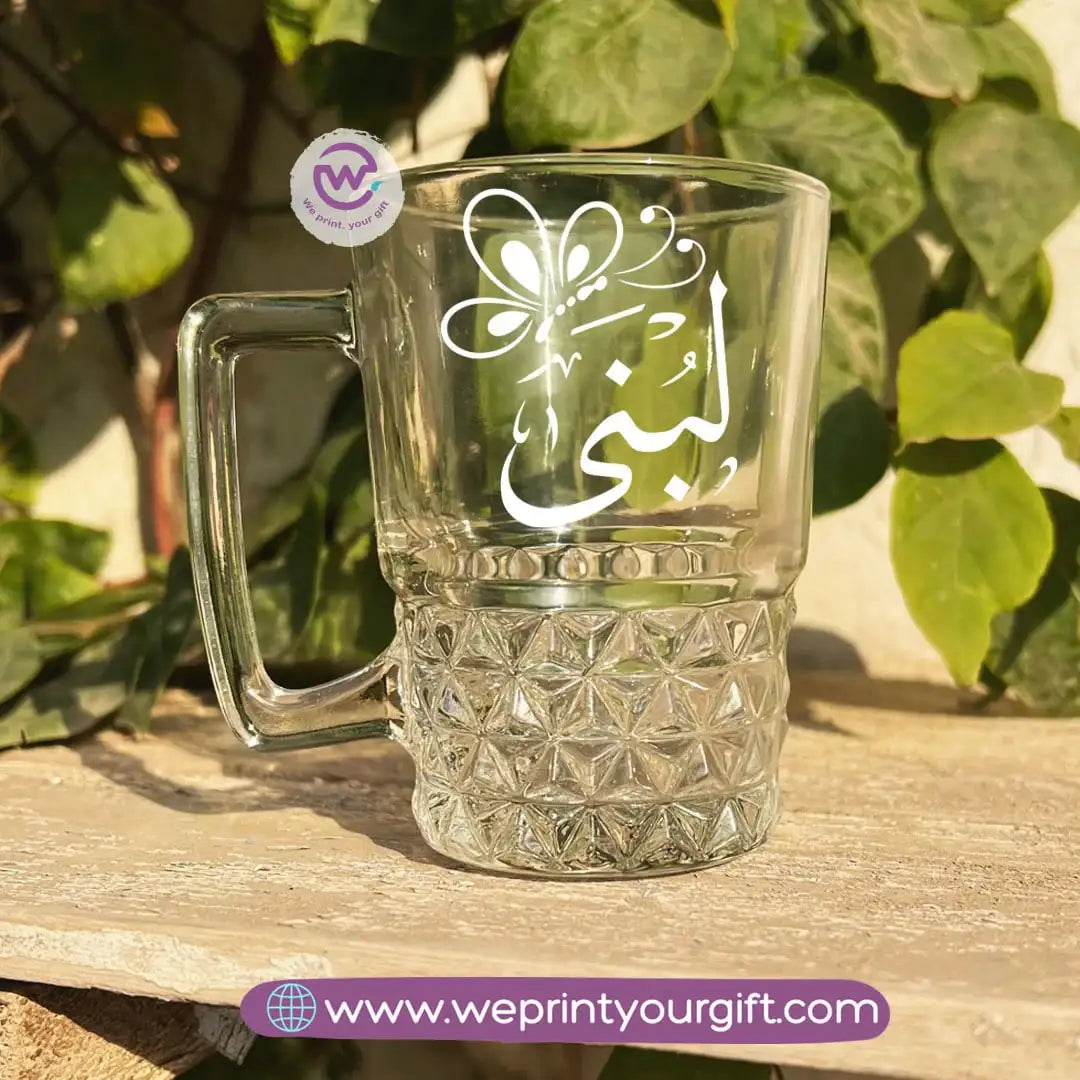 Personalized Clear Crystal Pattern Glass Mug with Arabic Name Typography – 250 ml - WE PRINT