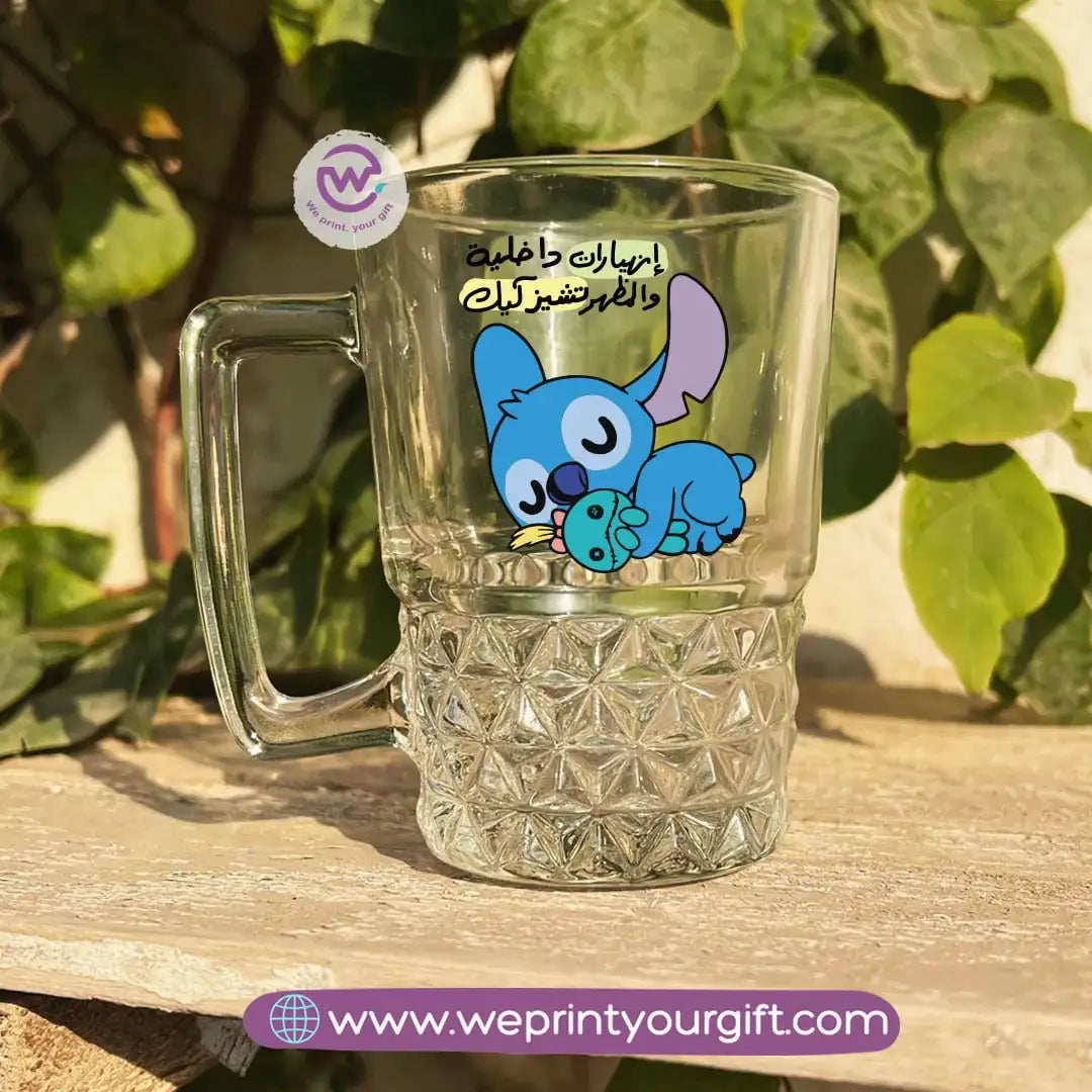 Clear Crystal Pattern Glass Mug with Comedic Stitch-Inspired Designs – 250 ml - WE PRINT
