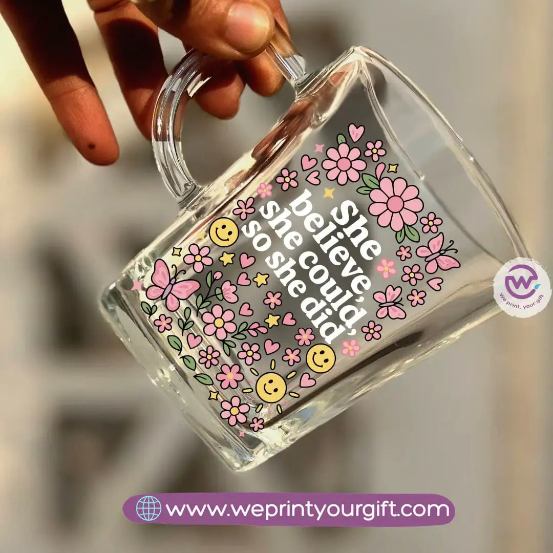 Personalized Motivational Doodle Glass Tea Cup – 300 ml - WE PRINT