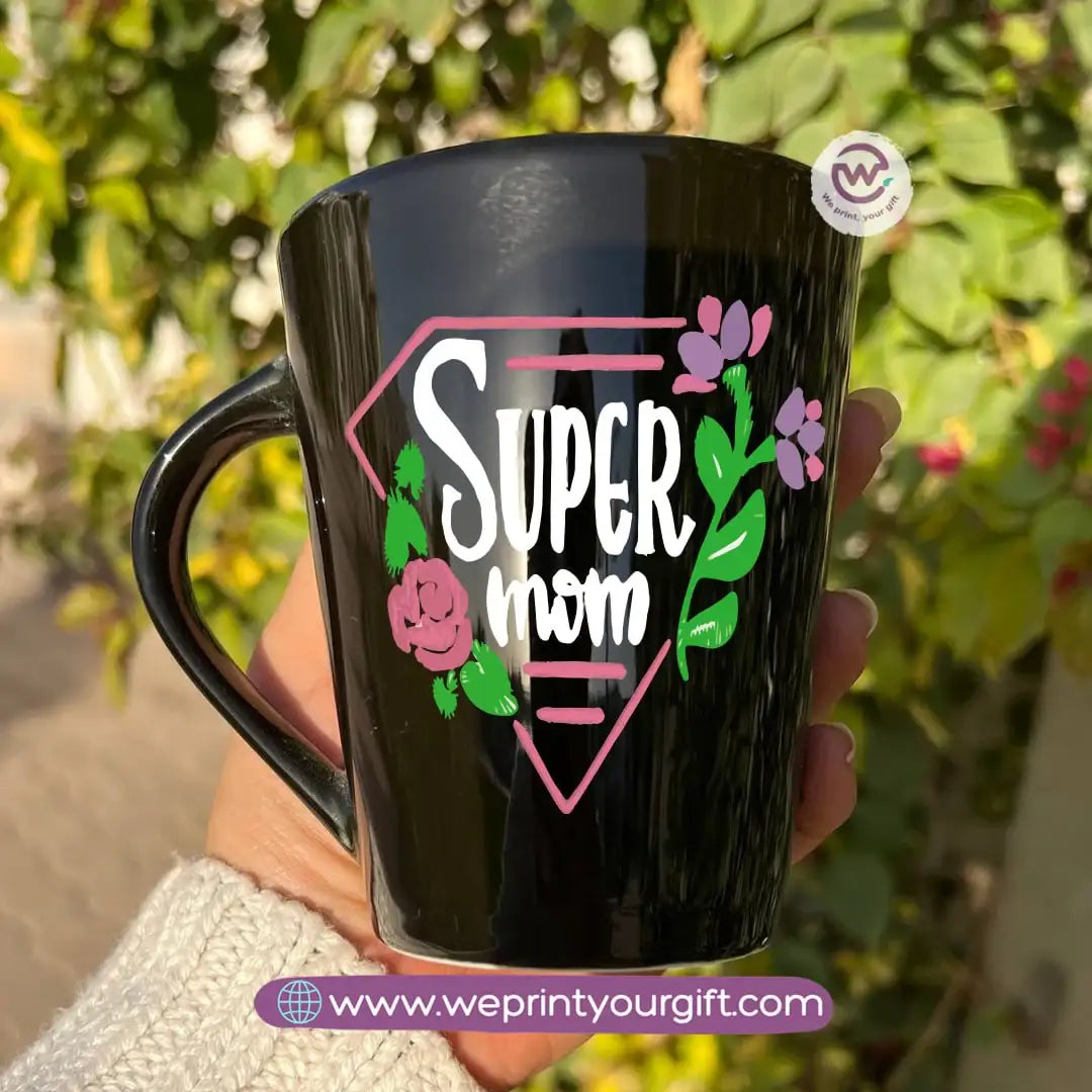Mom Love Edition Black Conical Porcelain Mug โ 350 ml | Artistic Mother-Inspired Designs | UV Raised Sticker Printing - WE PRINT