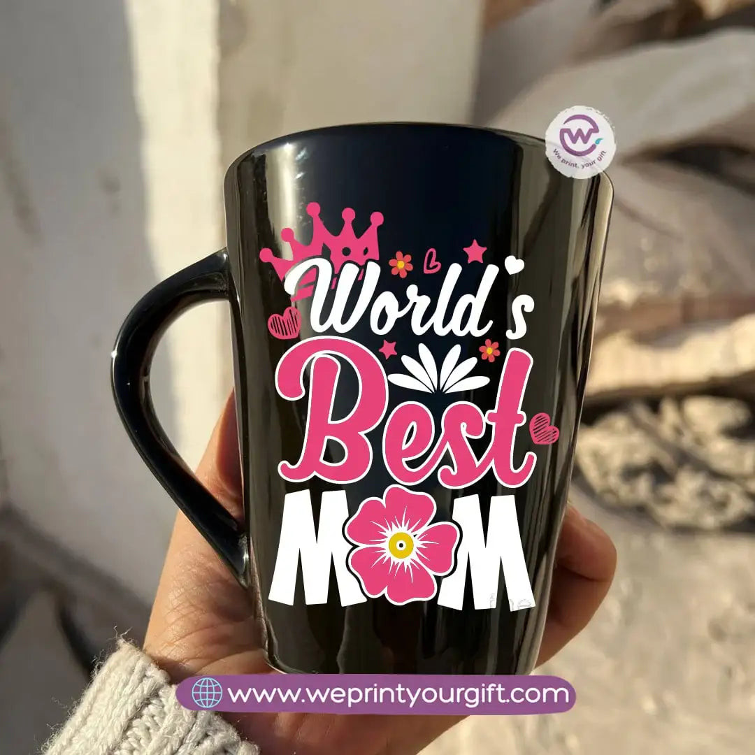 Motherโs Day Edition Black Conical Porcelain Mug โ 350 ml | Elegant Love Designs | UV Raised Sticker Printing - WE PRINT