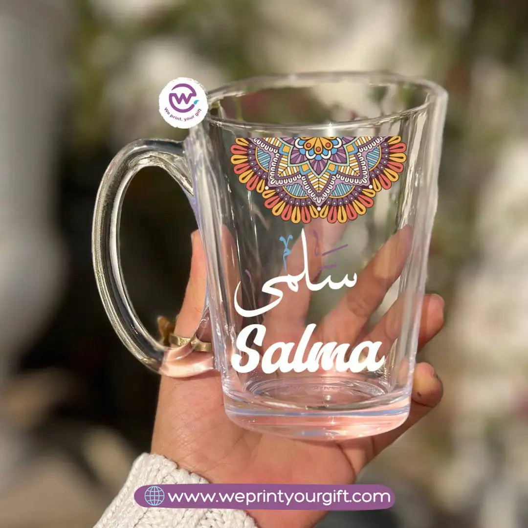 Boho Name Glass Tea Cup – 300 ml | Personalized Designs