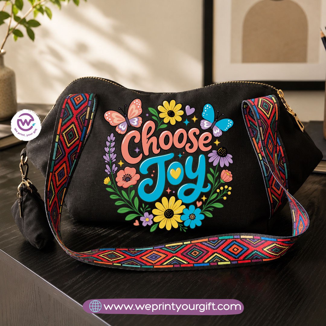 Floral Motivational Shoulder Bag & Pouch Set
